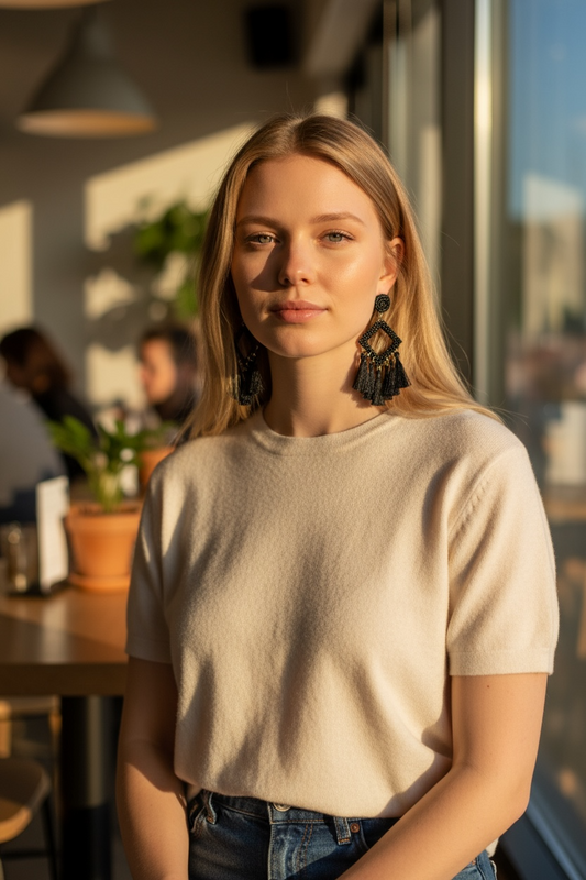 Black tassel drop earrings