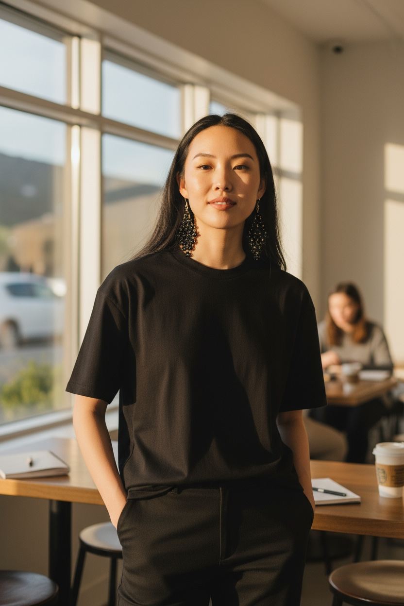 Black flower drop earrings