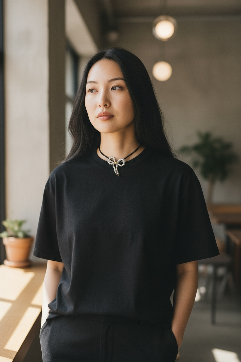 Pearl bow choker necklace