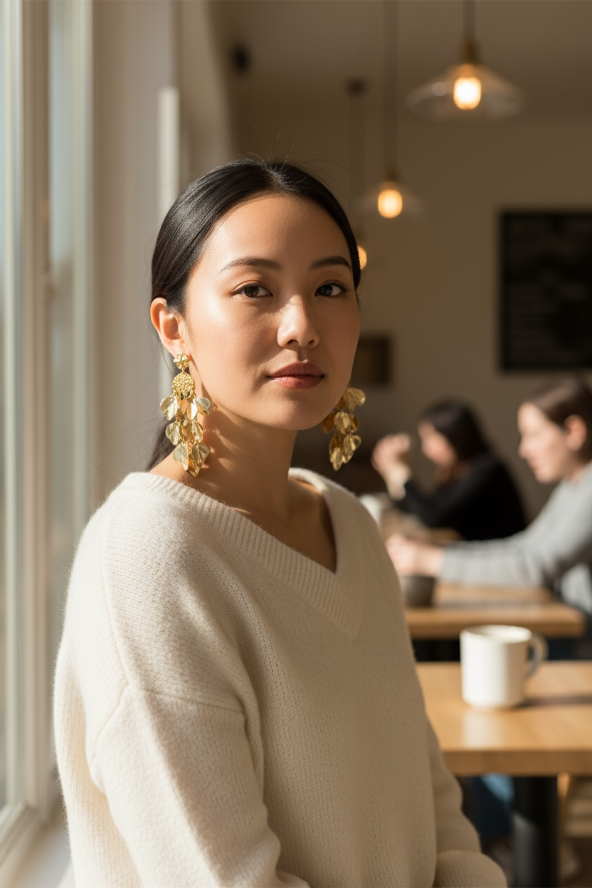 Gold waterfall drop earrings