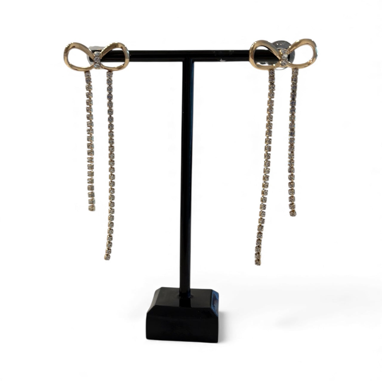 Long bow drop earrings