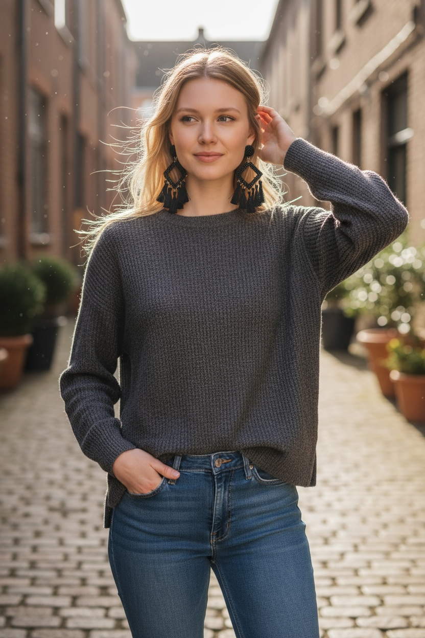 Black tassel drop earrings