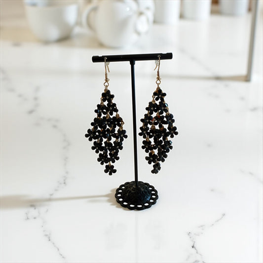 Black flower drop earrings