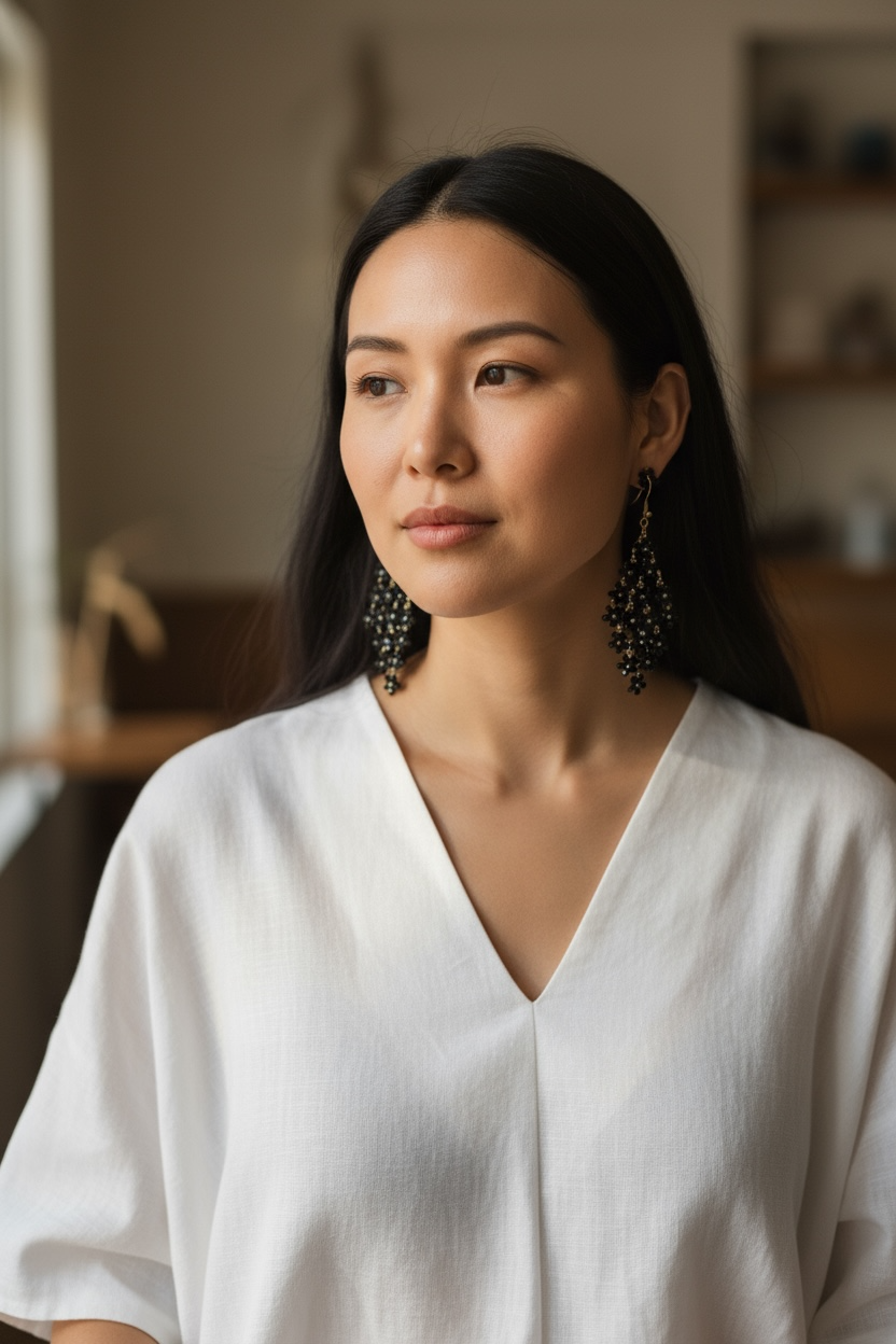 Black flower drop earrings