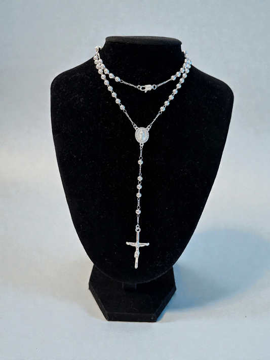 Silver dots rosary necklace
