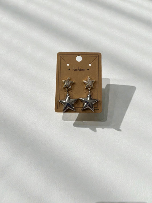 Golden & silver star duo earrings